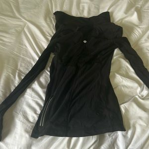 lululemon black define jacket with lace detailing, thumb holes and pockets
